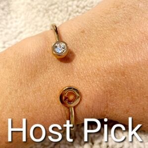 Kate Spade Signature Hinged Cuff Bracelet Spade Logo Cut Out Clear Stone Dot EUC